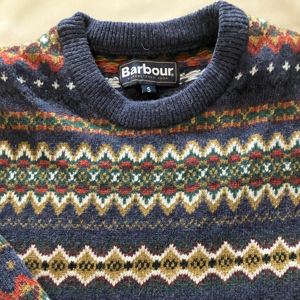 Barbour Case Fair Isle Crew, Navy Marl, Worn Once. Tags included, not attached.